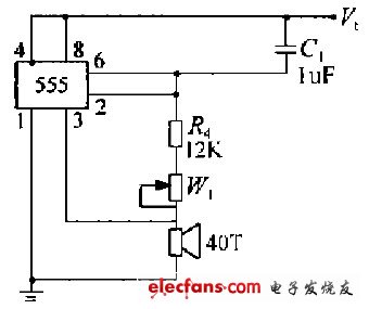 555時基電路構成的超聲換能器驅動電路